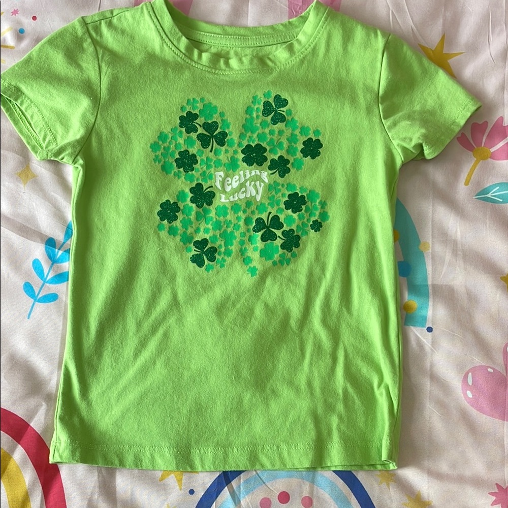 Green Kids T-Shirt with Shamrock Design